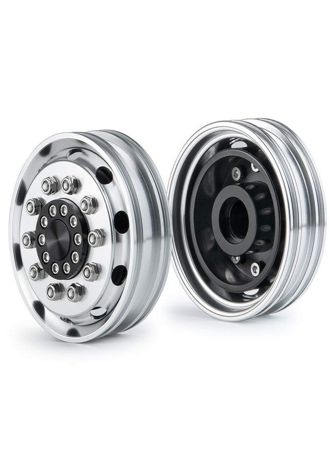 Que-T Metal Front Wheel Rims Hubs & Rubber Tires for 1/14 RC Tamiya Tractor Climbing Trailer Car, Pack of 2 - Image 5